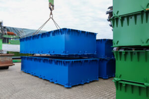 Blauwe Waterking XL-pontons baggermaterieel